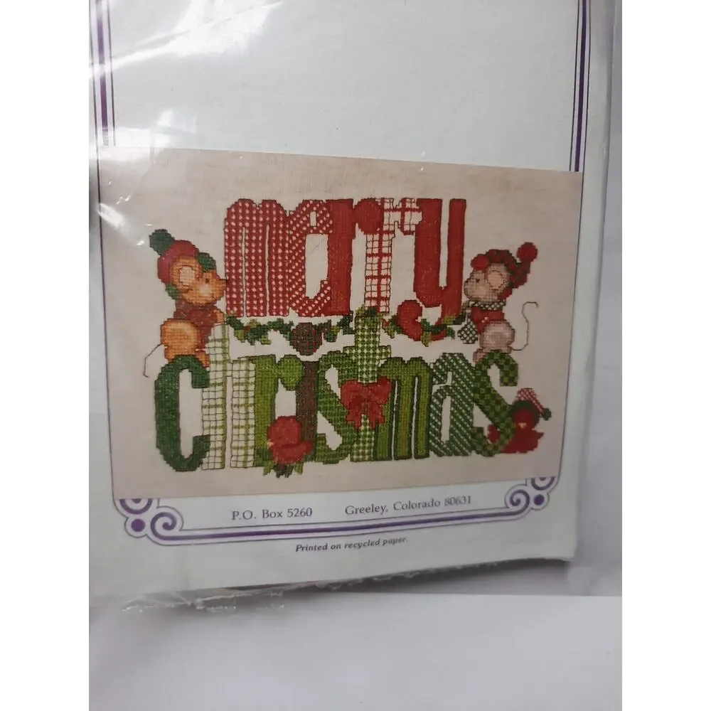 Vintage The Sugarplum Express Waste Canvas Cross Stitch Kit Merry Christmas Mice
